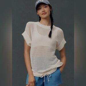 Varley Corvallis Short Sleeve Knit Women's Ivory Sweater Shirt Drawcord Size XS